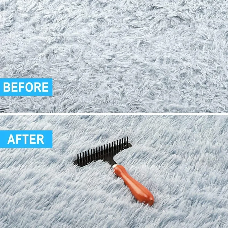 Carpet Rake Carpet Groomer Rake Pet Hair Remover,Iron Comb With Wooden Handle For Carpets Rugs Removal 1 Piece