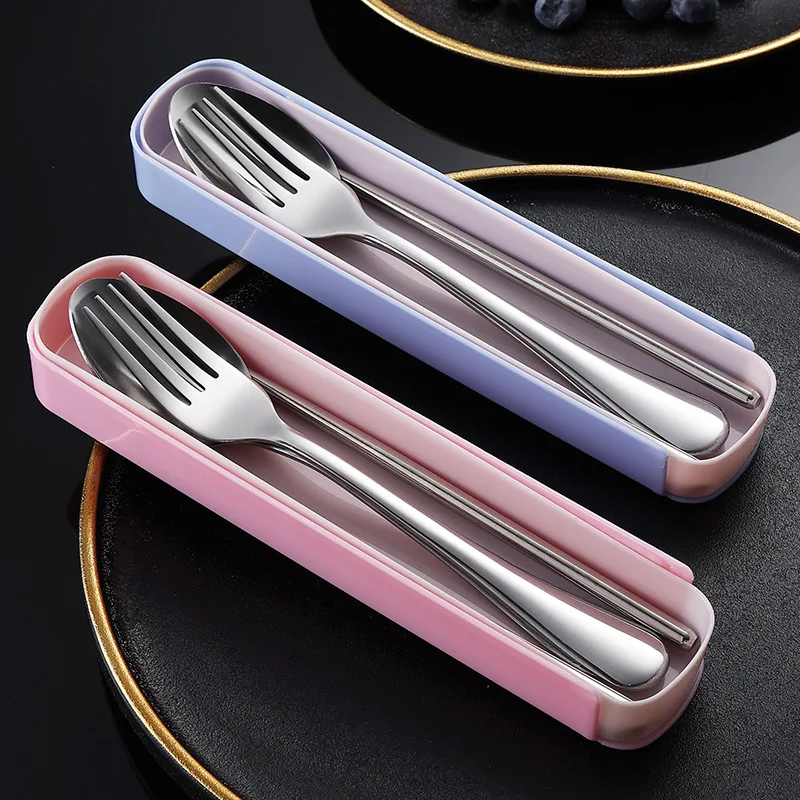 Stainless Steel Portable Storage Cutlery Set With Chopsticks Spoons Student Office Workers Outdoor Box Fork Spoon Three Piece