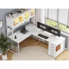 L-shaped Computer Desk with Storage Shelves, Pegboard, LED Lights, Sockets, Home Office Desk, Corner Table, Large Gaming Table 6