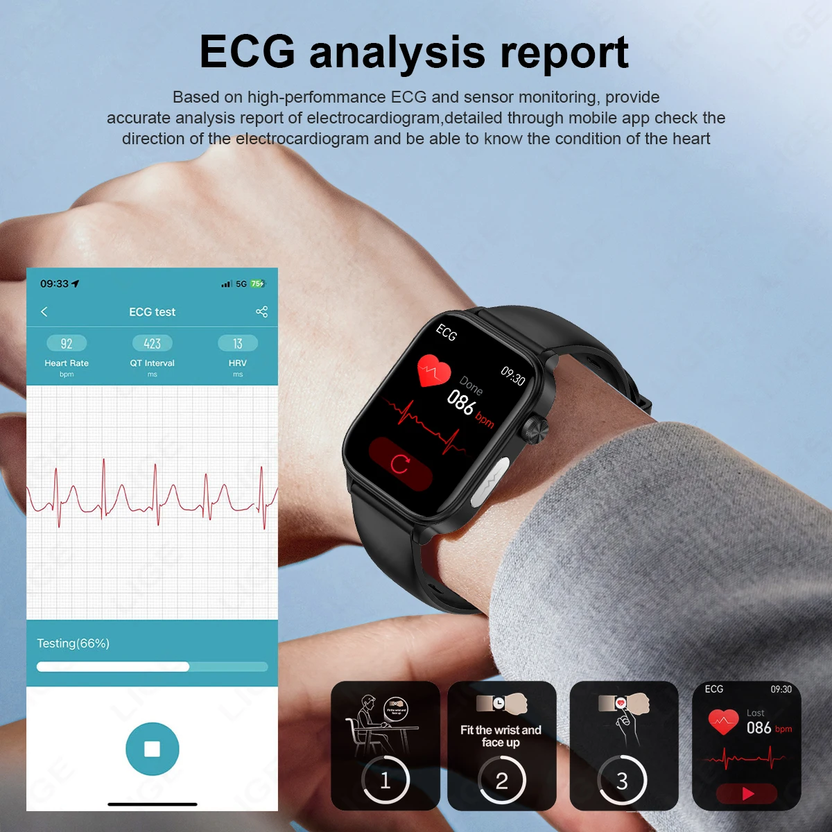 LIGE ECG+PPG Smart Watch Men Blood Lipid Uric Acid Blood Pressure Monitor Bluetooth Call Sleep Physical Health Smartwatch Women