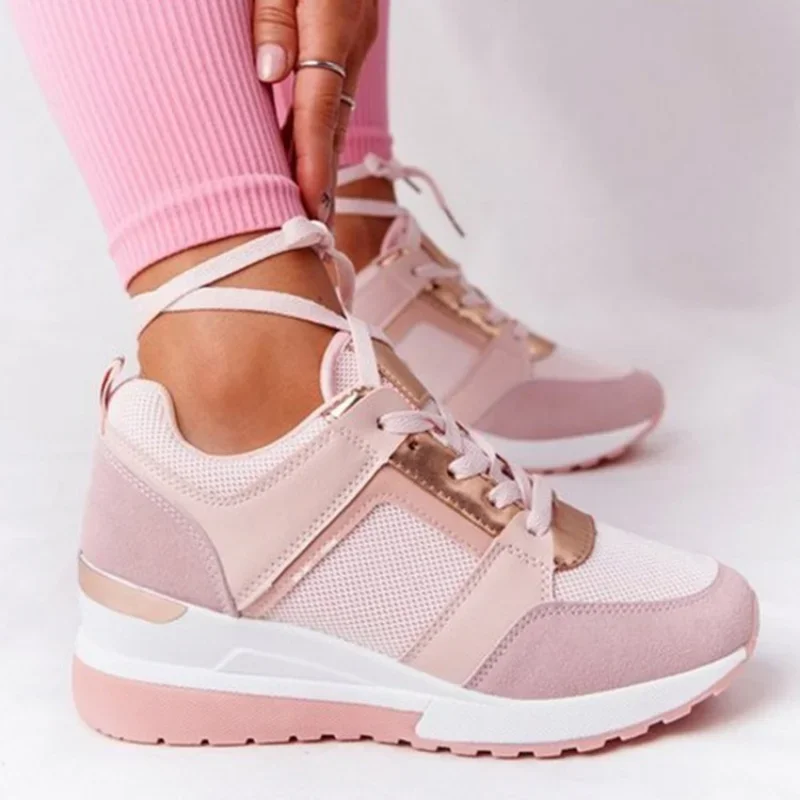Large Casual Single Shoe Women's Thick Sole Sloping Heel Strap Round Toe Sneakers Comfortable Women's Sneaker35-43