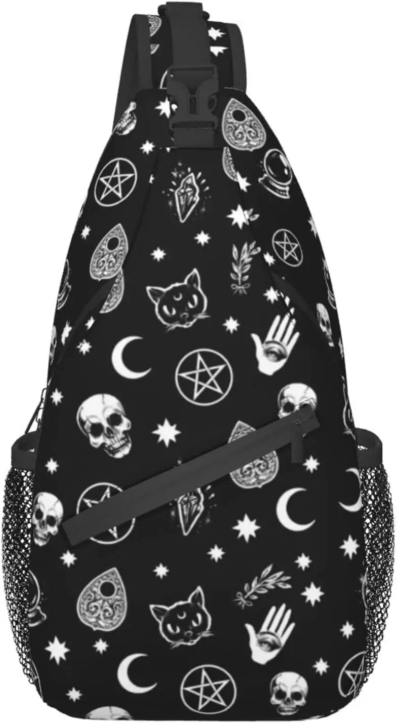 

Goth Halloween cat skull Sling Backpack Crossbody Triangle Sling Bag Trekking Bag Hiking Shoulder Bag For Climbing Runners