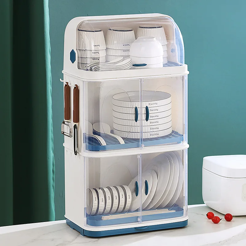 Luxury 2 Layer Kitchen Storage Cabinets Multi-functional Dust-proof With  Cover Dishware Cutlery Water Cup Organizer Sundry Rack - AliExpress