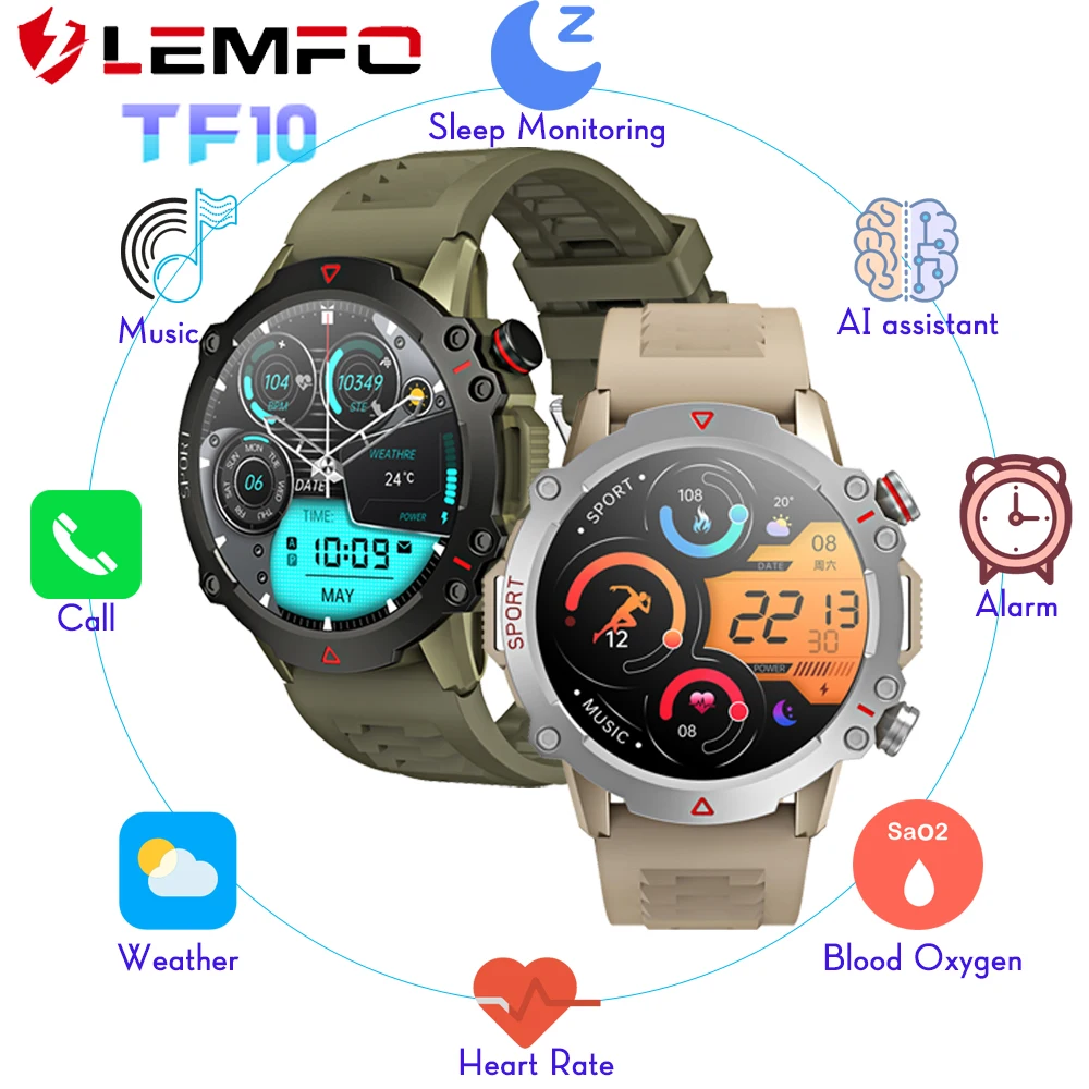 

Смарт-часы LEMFO TF10 мужские водонепроницаемые, экран 2023 дюйма, BT 1,53