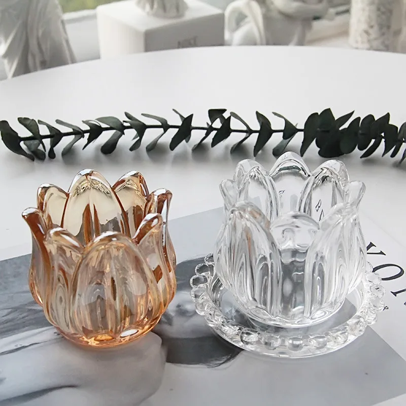 

Tulip Transparent Candle Jar Home Decor Vintage Glass Cup Candle Cup Candle Jar Wedding Decoration Candlestick 6pcs L