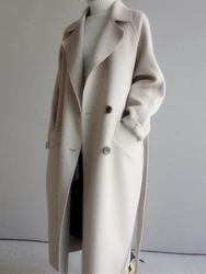 Wool Blend Coat Women Autumn Winter Vintage Long Jacket Female Korean Fashion Elegant Overcoat Ladies Oversized Loose Lapel Coat
