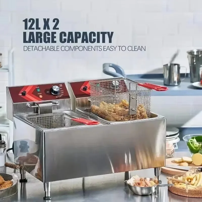 Deep Fryer with Basket Commercial 12L/24L Electric Countertop Fryer Stainless Steel Deep Fryers for Restaurant Home Use 4