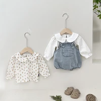 Spring And Autumn Newborn Baby Girls Baby Tee Cotton O-neck Floral Sweet Travel Solid Long-sleeved Korean Fashion Soft Casual 2