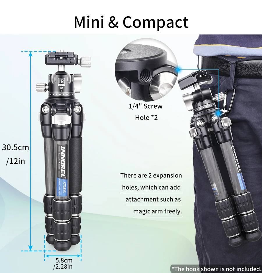 Load 10kg CT223C Mini Tabletop Tripod 10-Layer Carbon Fiber Compact Desktop Trip