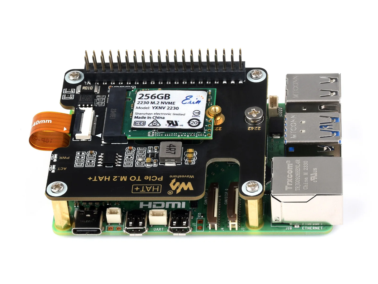Waveshare PCIe to M.2 , Raspberry Pi 5 , NVMe  M.2 ָ Ʈ ̺,  б  