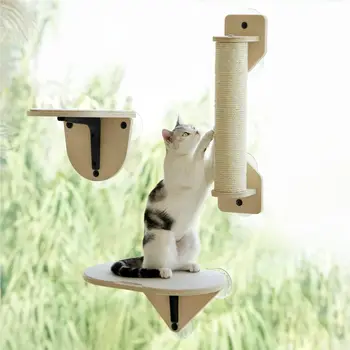 Mewoofun Cat Window Perch Hammock Wooden Window Mounted Cat Bed with Climbing Steps and Scratching Post for Indoor Cats 1