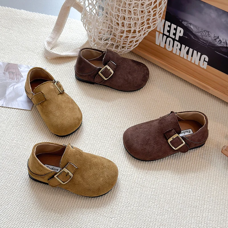 Children Flat Shoes Round Toes Kids Moccasin Fashion Versatile 2025 Autumn New Boys Girls Casual Shoes Retro Soft Sole Non-slip
