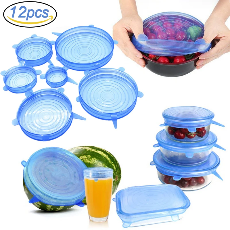 6/12 Pçs/lote Silicone Stretch Lids Universal Taper Pot Bowl Food Wrap Tampa Selada para Panelas