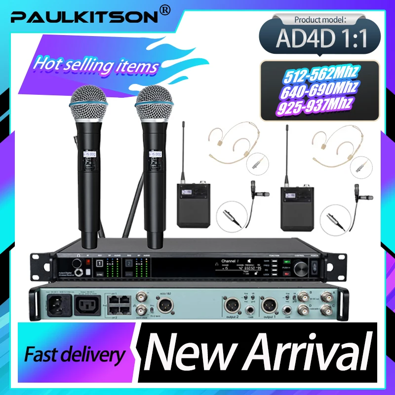 Professional Wireless Microphone Dual Channel 1:1 AD4D Beta58A 500/600MHZ True Diversity Wireless Condenser Microphone Stage