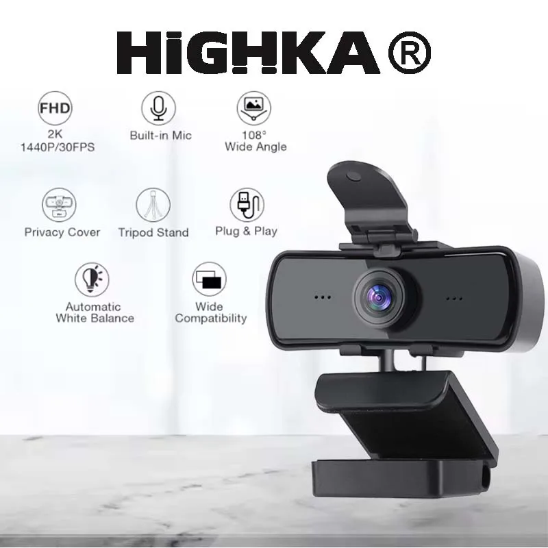 1440P 2k Full HD Computer Webcam with built-in microphone suitable for USB desktop and laptop dedicated for live video calls