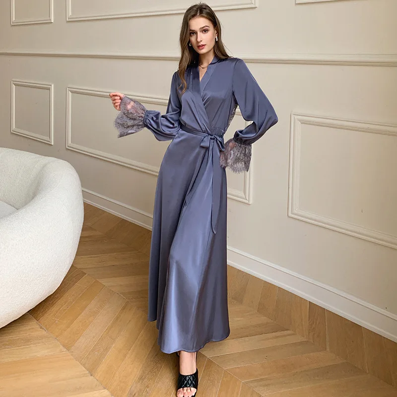 Pajamas female summer thin style satin ice silk pajamas lace stitching French elegant backless home clothes