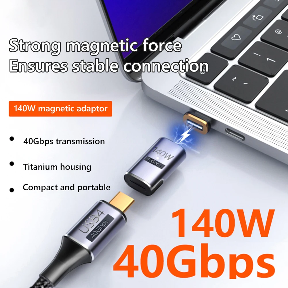 140W Magnetic Adapter USB C To Type C 40Gbps Fast Charging Magnet Converter Cable for Macbook Mobile Phone Charging Adapters