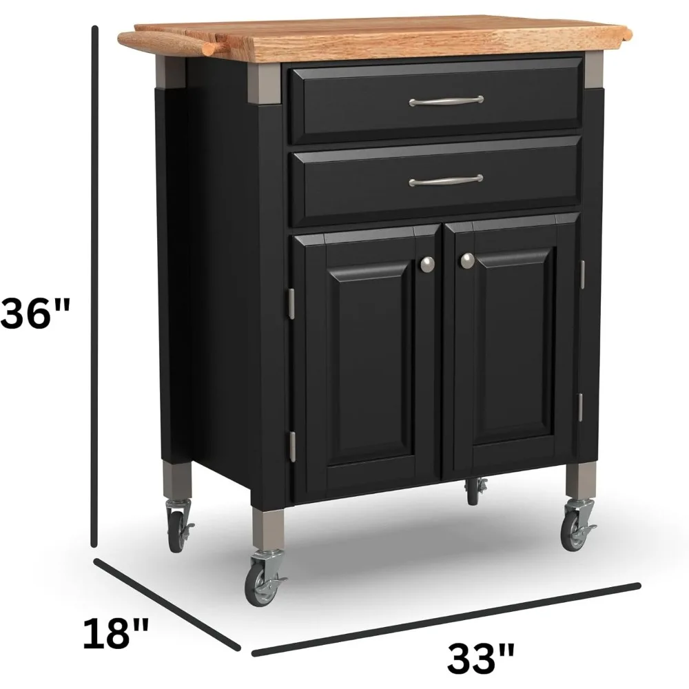 Serve Kitchen Cart with Natural Top, Locking Casters, Two Drawers, Two Storage Cabinets 4