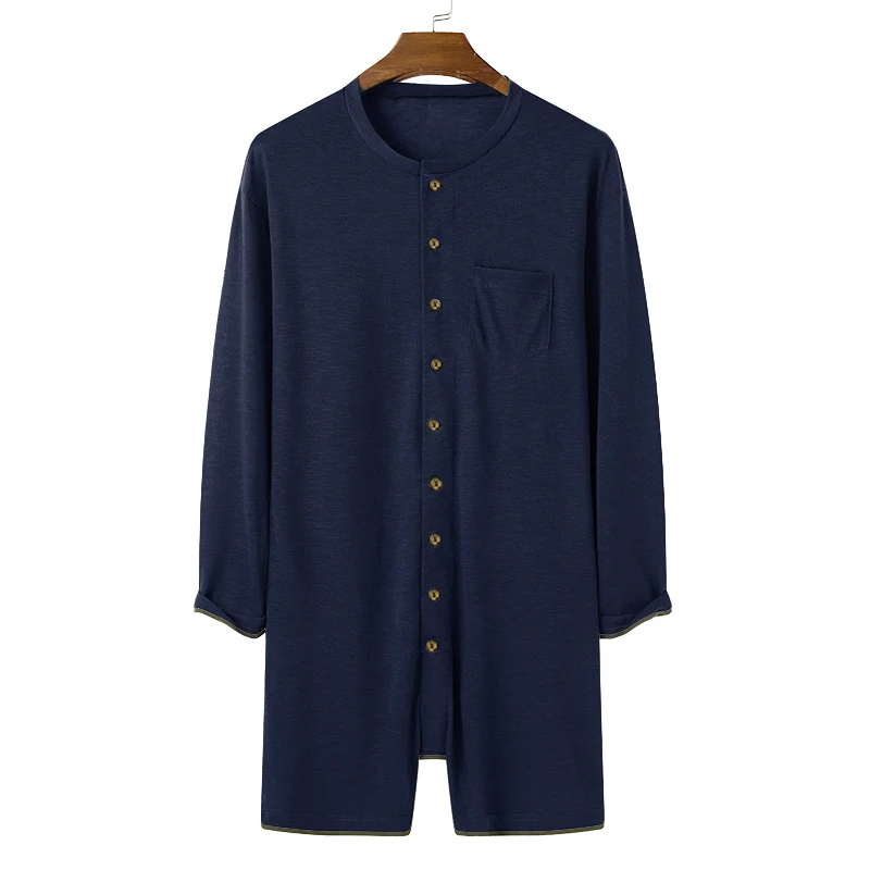 New Men Sexy Pajamas Jumpsuit Solid Color Tight O Neck Long Sleeve T Shirt and Shorts One-piece Button-down Breathable Home Wear
