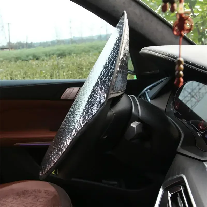 Car Steering Wheel Sun Shade Double Thick Sun Protection Foldable Anti-uv Sunscreen Car Supplies Steering Wheel Cover Silver