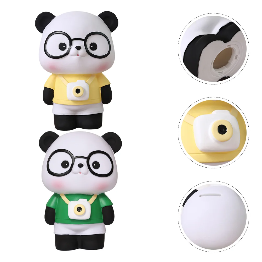 

2 Pcs Portable Panda Piggy Bank Child for Kids Money Vinyl Decorative Saving Pot