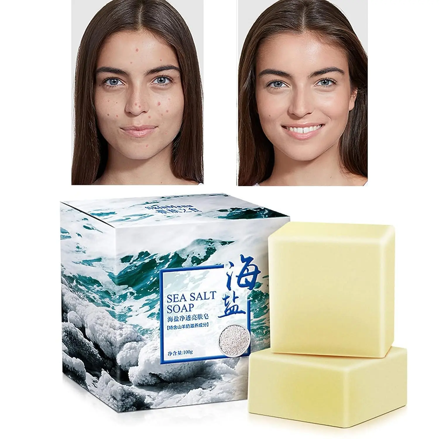 Pimple Pores Removal Acne Treatment Moisturizing Face Care With Soap Bag 3.5 oz Handmade Sea Salt Soap Goat Milk Cleaner vickywinson goat s milk handmade soap 100g allergy repair shrink pores anti acne moisturizing skin whitening soap bath hair care