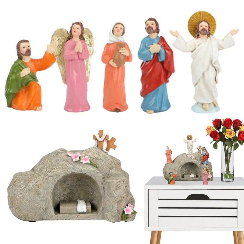 

Jesus Ascension Statue Religious Statues Jesus Tomb Set Collectible Figurines Tabletop Ornaments 6 Pcs Ascension Day Resin Jesus