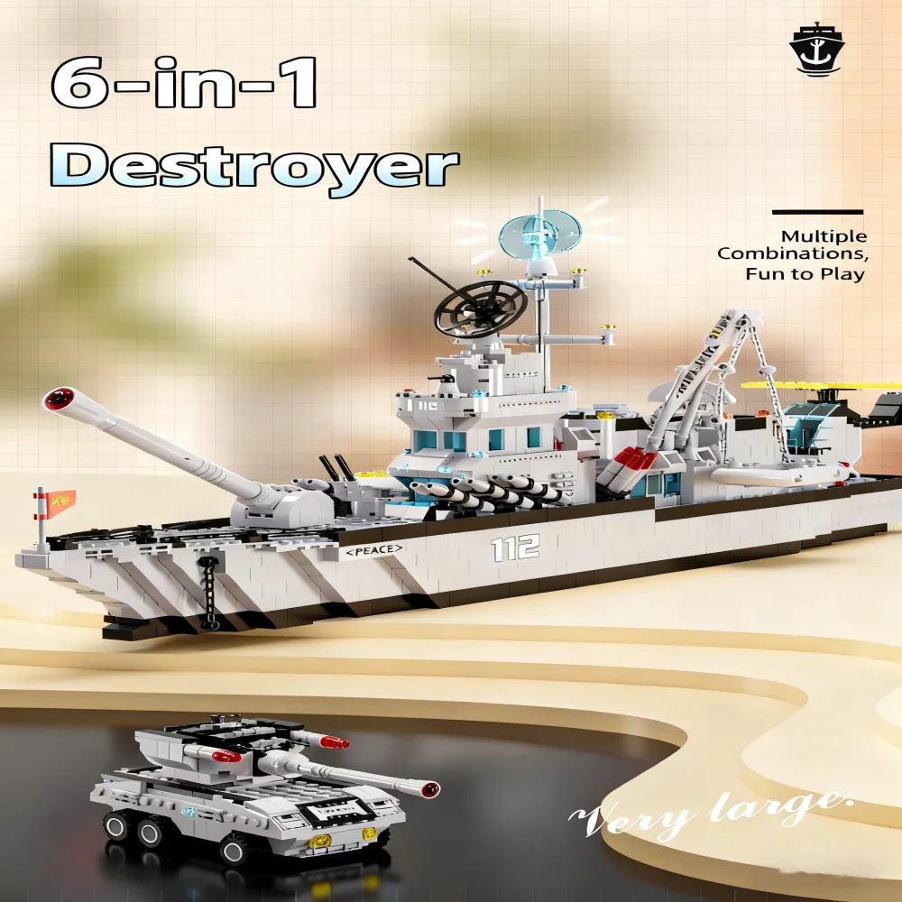 6 in 1 Navy Warship Building Blocks, 1560PCS Military Army Ship Model Set, Educa