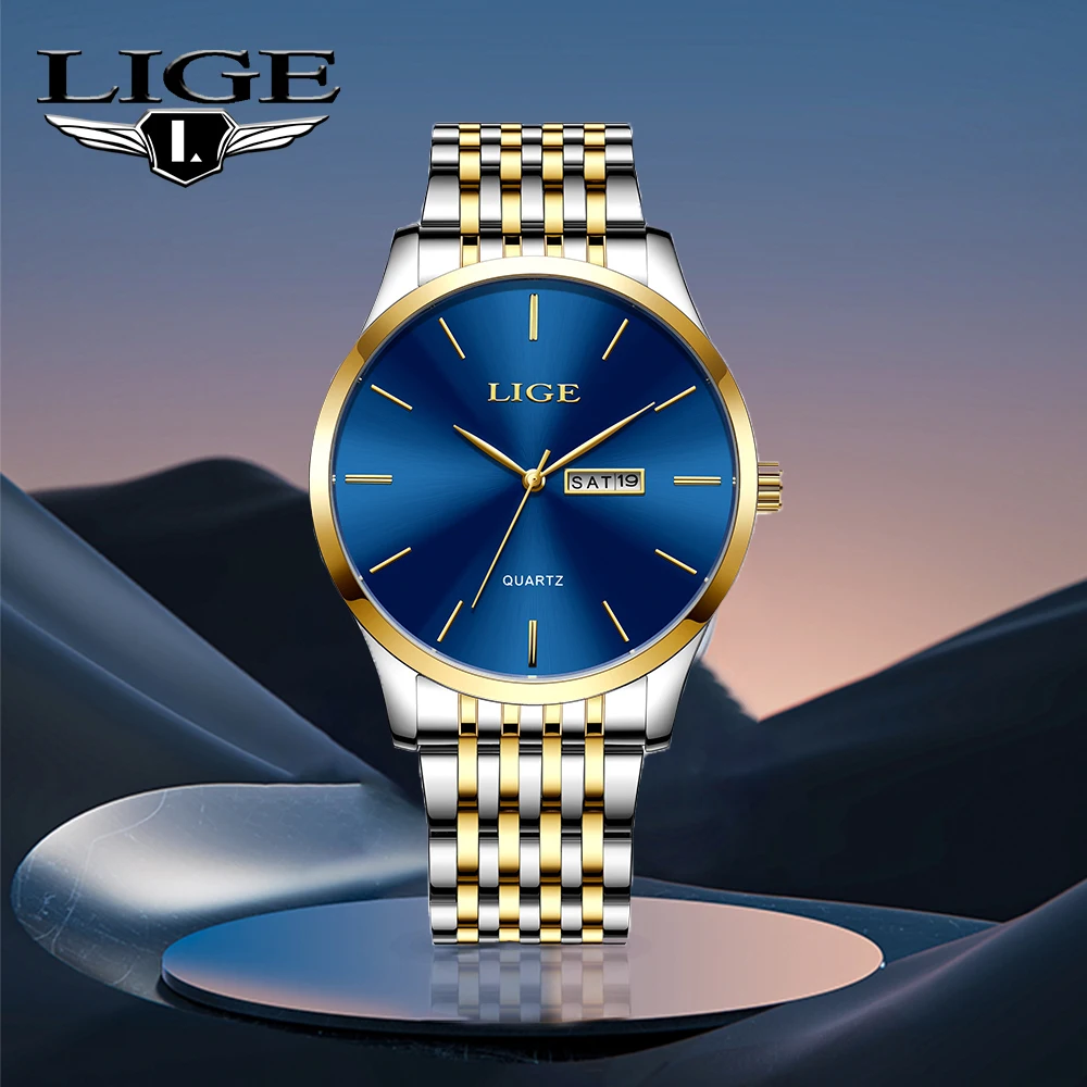 LIGE Luxury Premium Dial 30ATM Waterproof Business Date Clock Stainless Steel Top Brand Mens Quartz Watches Relogio Masculino