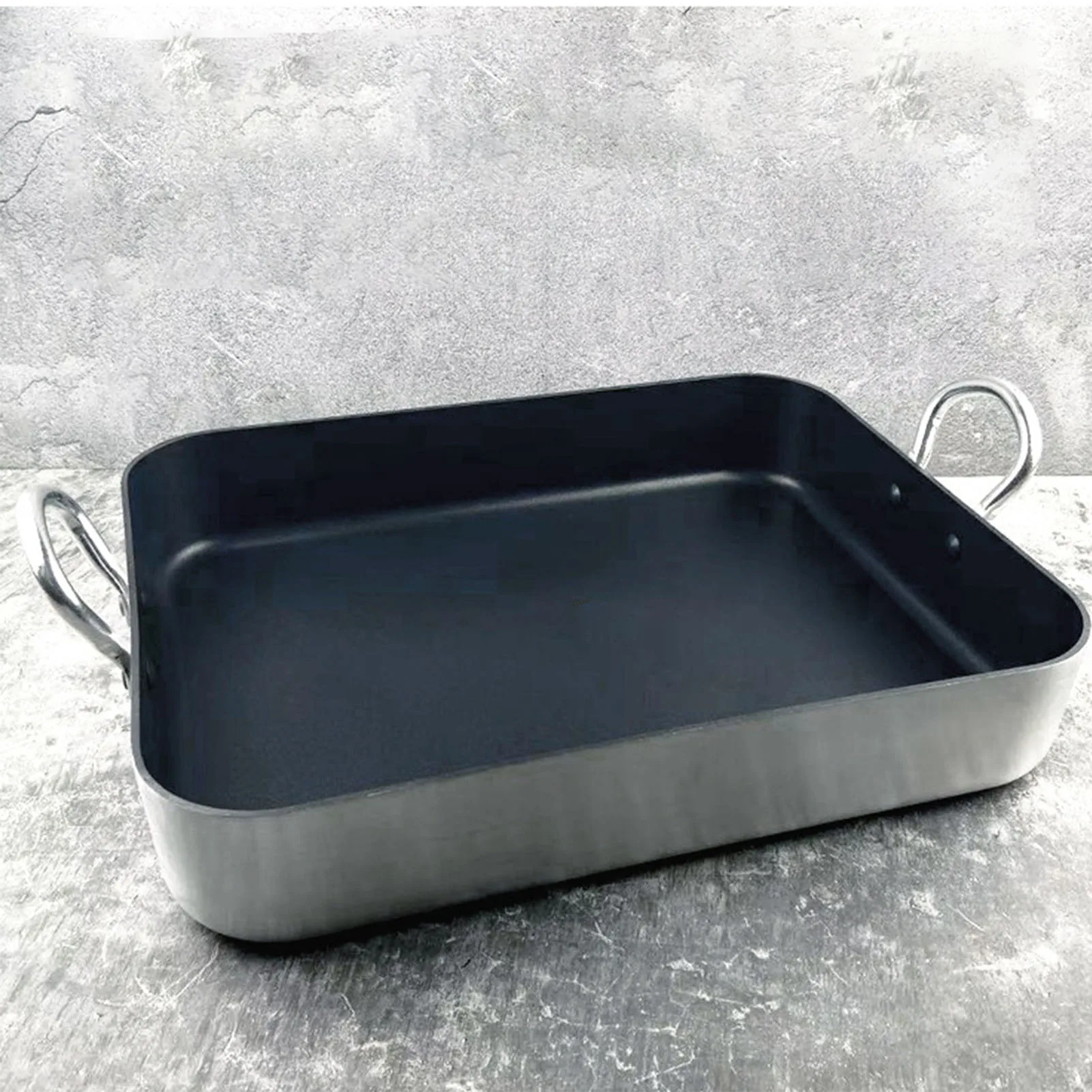 Rectangular Non-Stick Frying Pan, Rectangle Frying Pan Nonstick Aluminum Alloy Flat Single Bottom Fry Pan with Handles for Home 3
