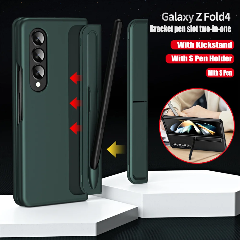 

Ultra-thin Luxury With S Pen Holder Bracket Hard Cover For Samsung Galaxy Z Fold 4 3 5G Case Shockproof Phone Cases Coque Fundas