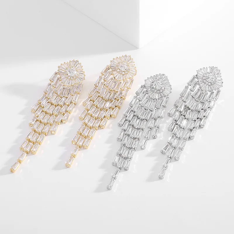 Gold Plated Jewelry for Women Long Tassel Dangle Earrings 925 Silver Needle Summer Fashion Temperament Wedding Bridal Earings