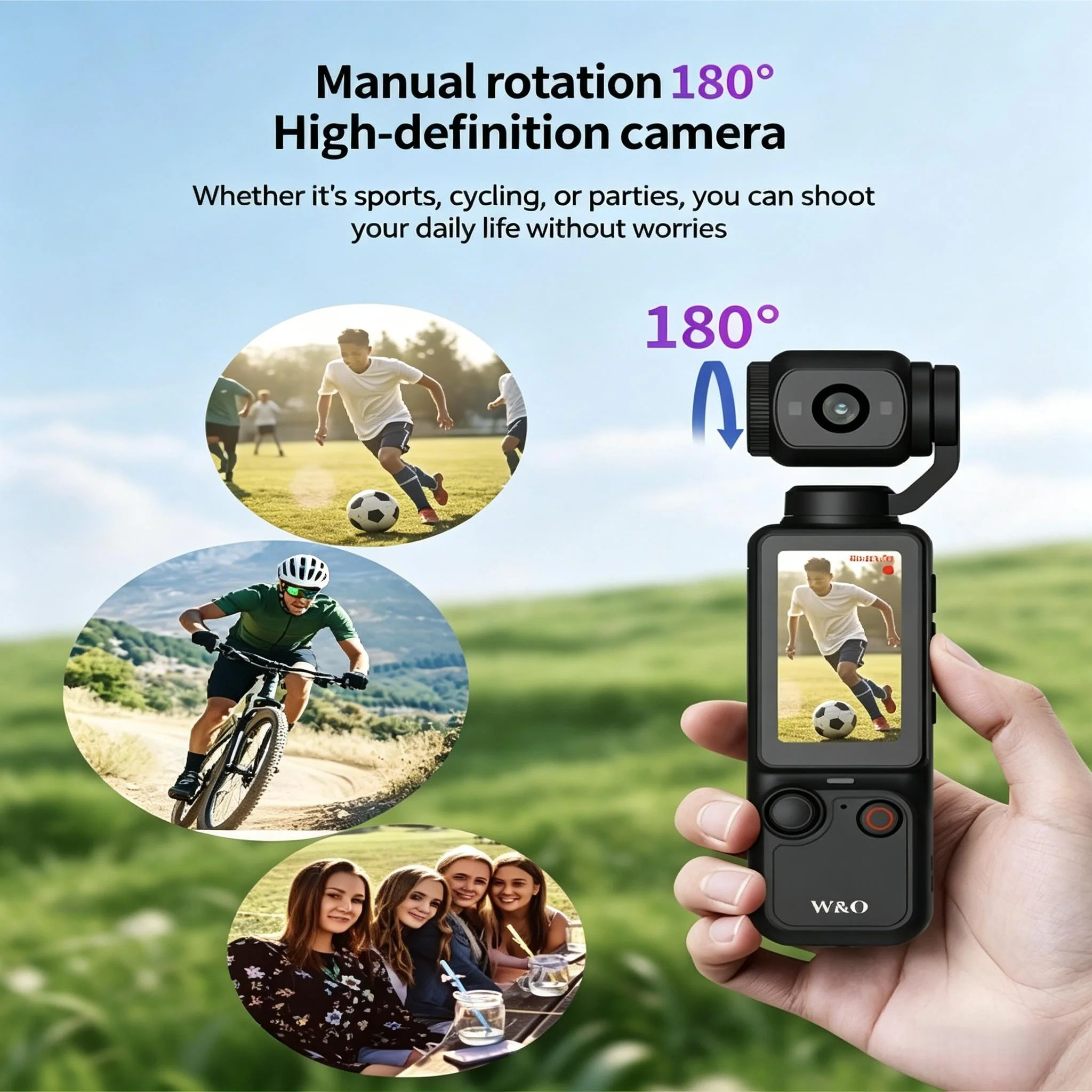1.9인치 CMOS 센서가 장착된 1080P 100W 스포츠 카메라 USB 충전 180 ° 회전식 1000mAh 휴대용 다기능 카메라