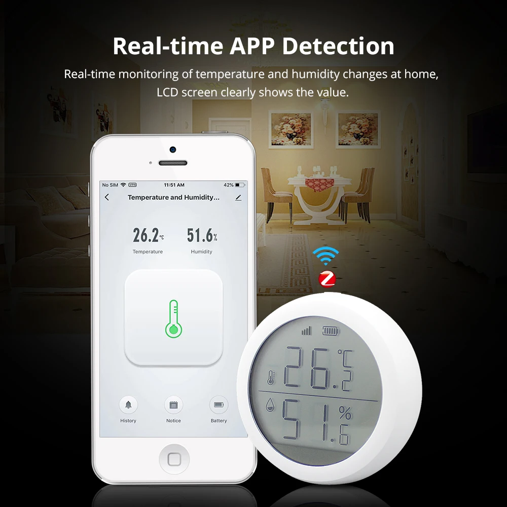 Life App Control, Detector de Umidade Interior, Funciona com ZigBee Gateway