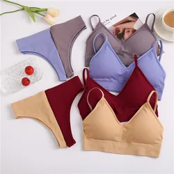 2PC FINETOO Women Seamless Bra Set Underwear Set High Waist Panties Sexy Wire Free Bralette Female Lingerie Brassiere Set