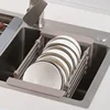 Kitchen Sink Drain Rack Stainless Steel Extendable Dish Drying Rack Drain basket Fruit Vegetable Washing Drainer Storage rack 5