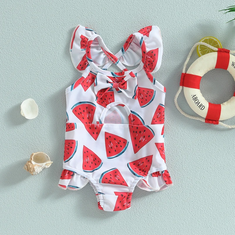 

2023 Summer Infant Girls Swimsuit Baby Swimsuit Watermelon Print Swimwear For Toddler Summer Ruffle Bikini Bathing Suit
