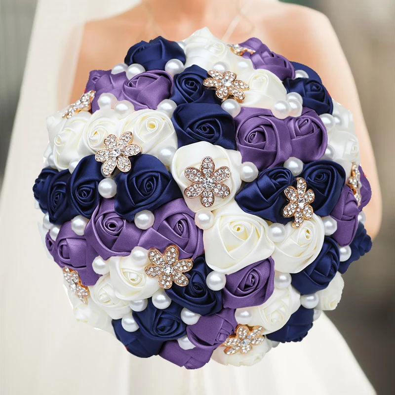 

1pc/lot Purple Bride Bouquet with rhinestone pearl for wedding party