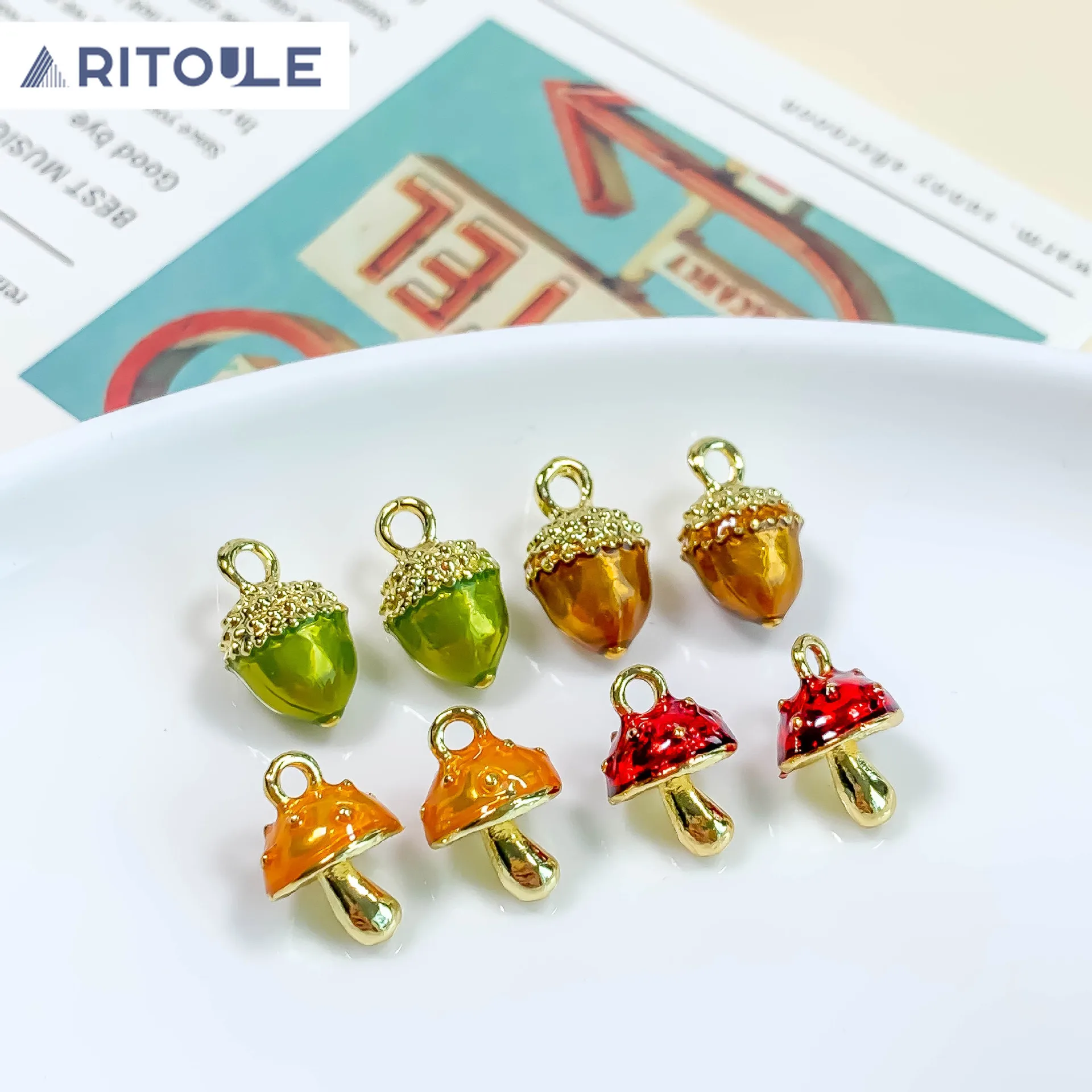 

DIY accessories plant series small pine cones and mushrooms plated alloy materials handmade necklace pendants earrings for women