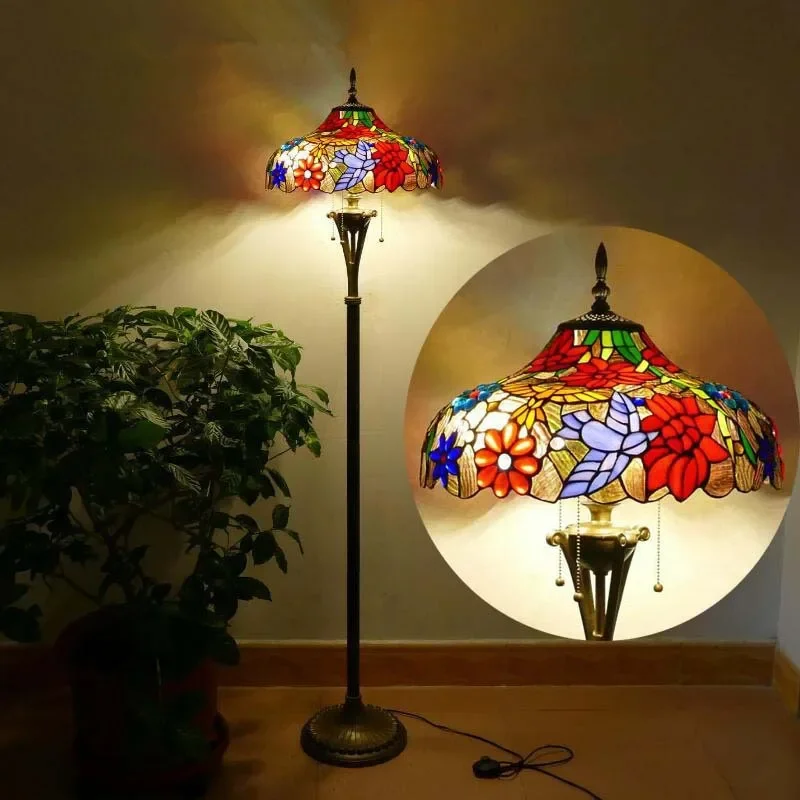 

86LIGHT Tiffany Floor Lamp American Retro Living Room Bedroom Lamp Country Stained Glass Floor Lamp