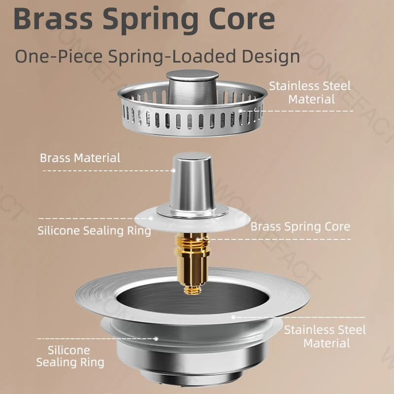 Kitchen Sink Strainer 3 In 1 Kitchen Sink Strainer Stainless Steel Pop-Up Filter Basket Removable Drain Hair Catcher