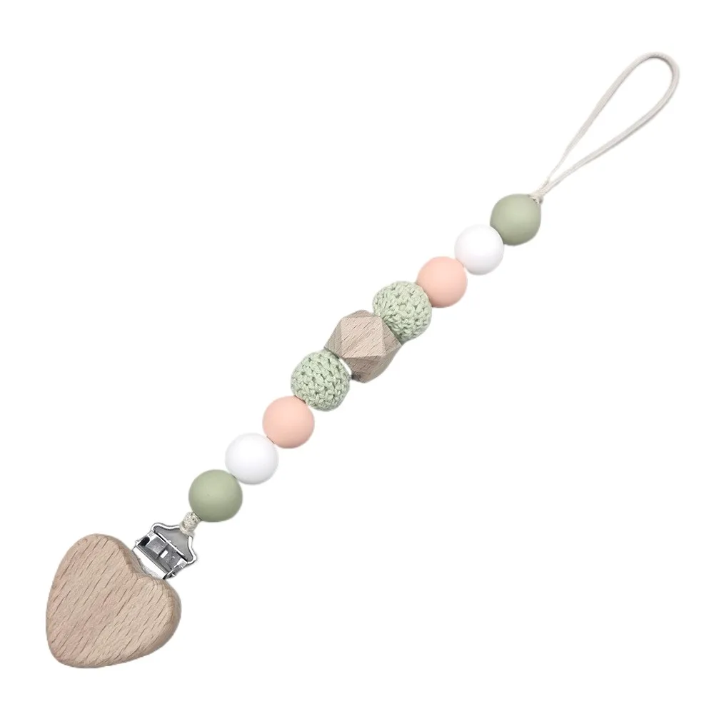 Wooden Bead Pacifier Clip with Silicone - Safe Anti-Drop Baby Soother Accessory