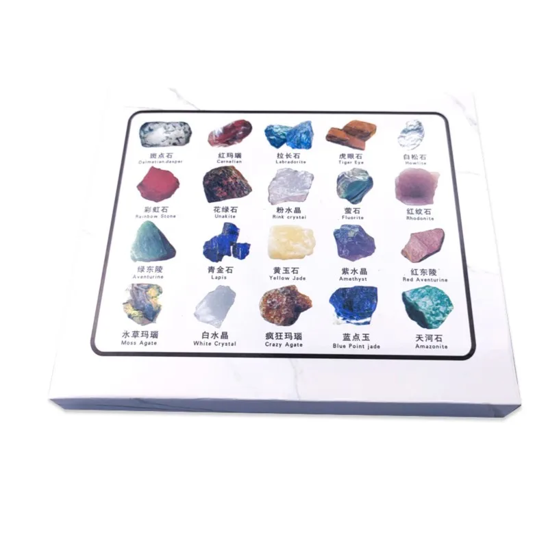 Natural Stones 1 Box Gift Raw 20 PCS Gemstones Collectible Sample Home Student Decoration Ore Mineral Specimen Quartz Crystal Polished Stone