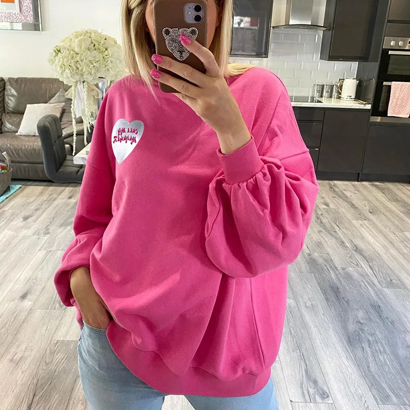 Women Love Letter Print Pullover Round Neck High Street Sweater Hot Girl Trend Top
