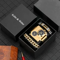 Golden Luxury Brand Quartz Wristwatch Male Diamond Bracelet Set Gift for Boyfriend Fashion Square Dial Design Relogio Masculino 3