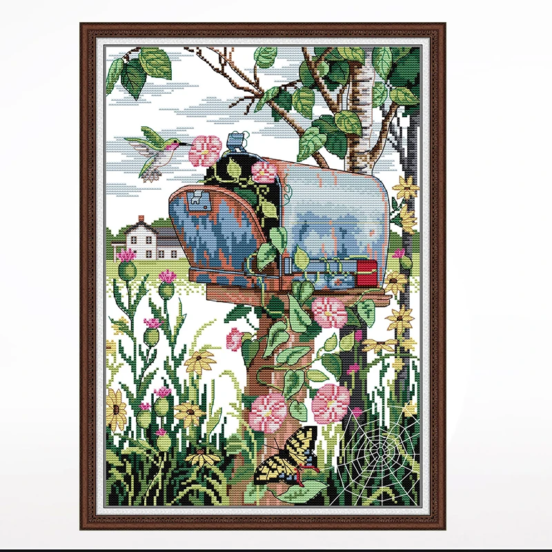 

Morning glory and hummingbird landscape cross-embroidered bedroom hanging painting, 11CT/14CT hand-embroidered