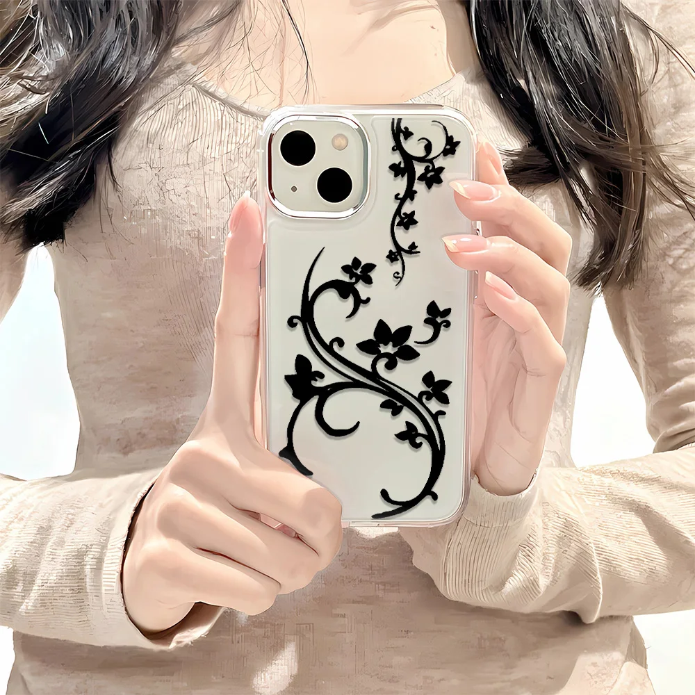 Elegant Black and Purple Vine Floral Phone Case - Shockproof and Stylish Y2K Design