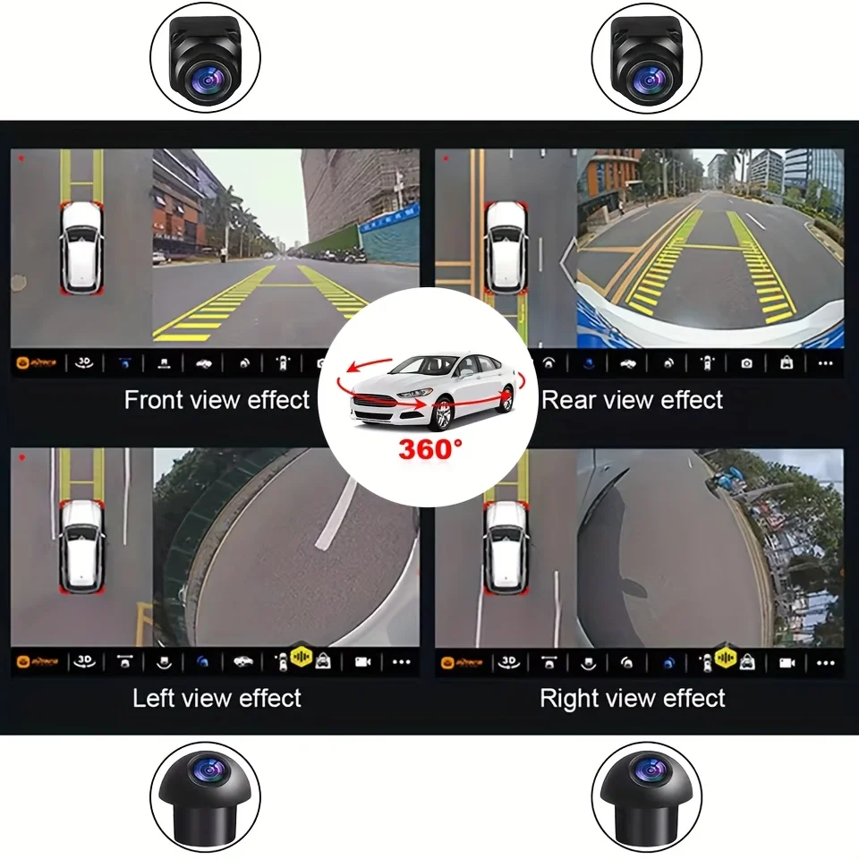 [360 HD Vehicle Camera] | Panoramic Surround View, Right+Left+Front+Rear, Night Vision, Driving&Parking Assist - 4