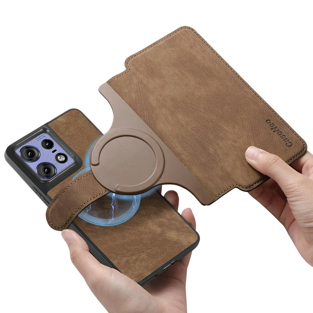 Leather Flip Wallet Case for Motorola Edge - 2-in-1 Detachable Design