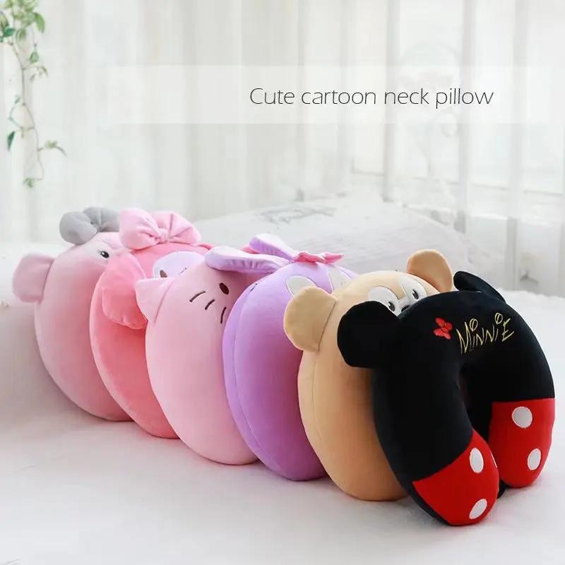 Travel pillow cervical orthopedic pillow Disney Mickey Minnie Stitch Cartoon Kawaii Travel Portable U-Shaped Pillow Car Office Neck Pillow Cervical Boy Girl Gifts